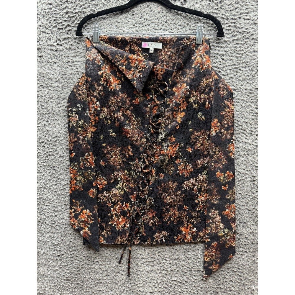 Iro Asymmetrical Lace-Up Floral Print Sleeveless Top Multicolor Womens Size 36‎